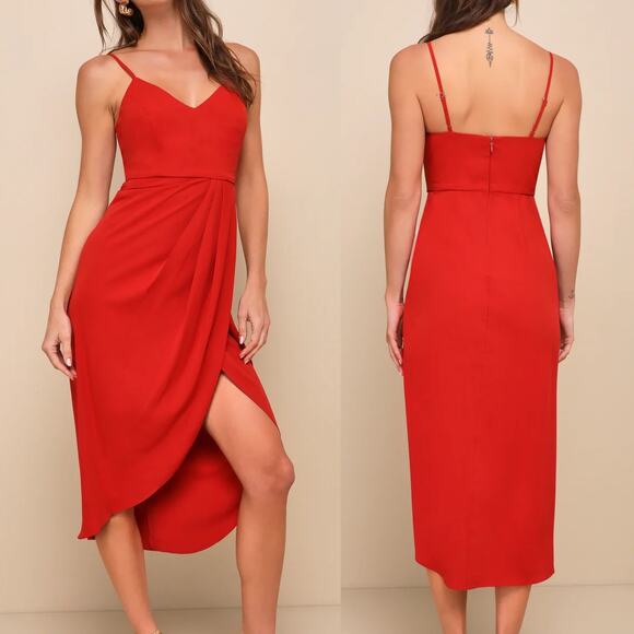 Lulus Reinette Rust Red Midi Dress S - Picture 1 of 9
